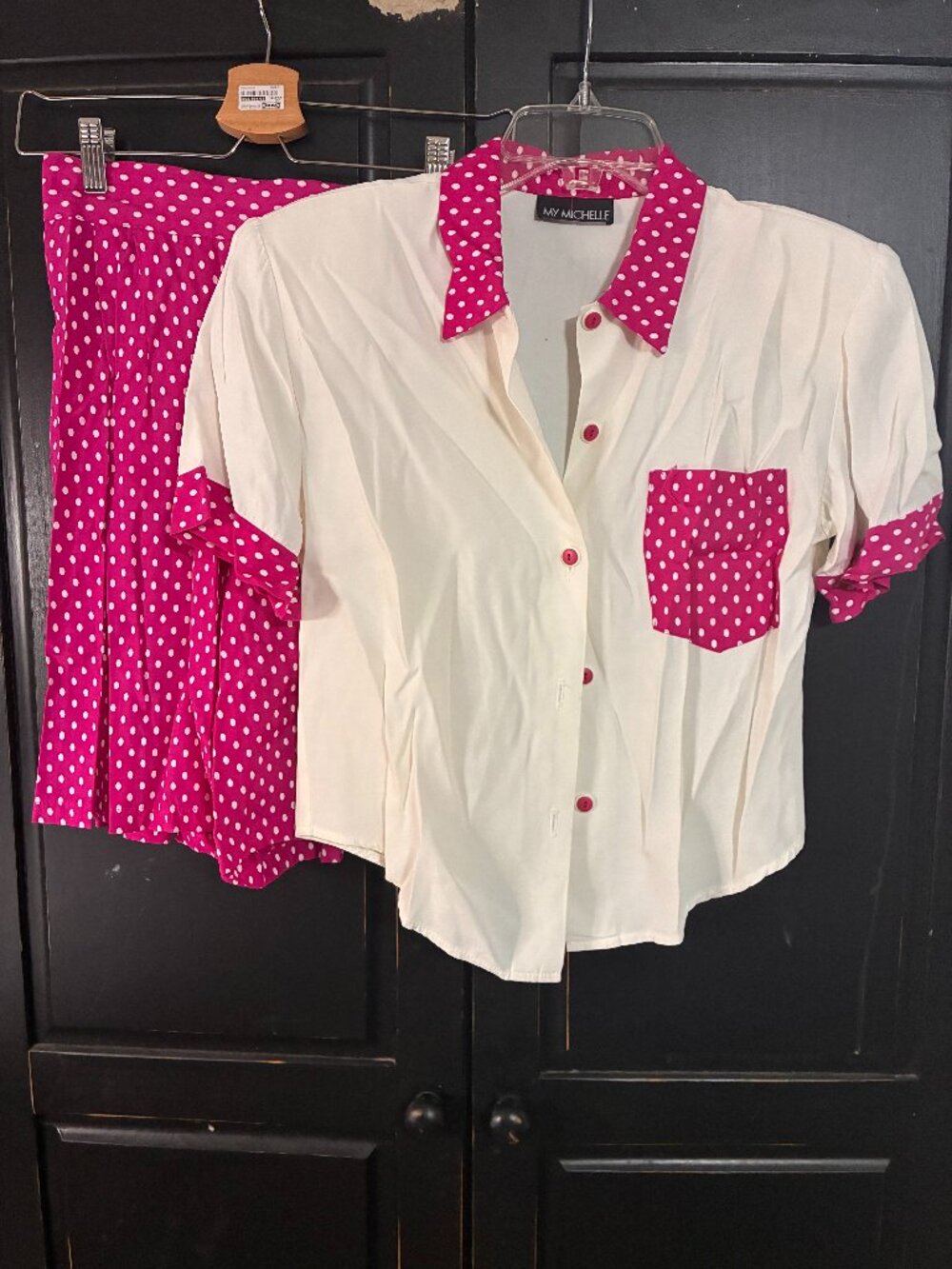 Vintage Culotte Shorts Two Piece Matching Set M Pink Polka Dot Barbiecore